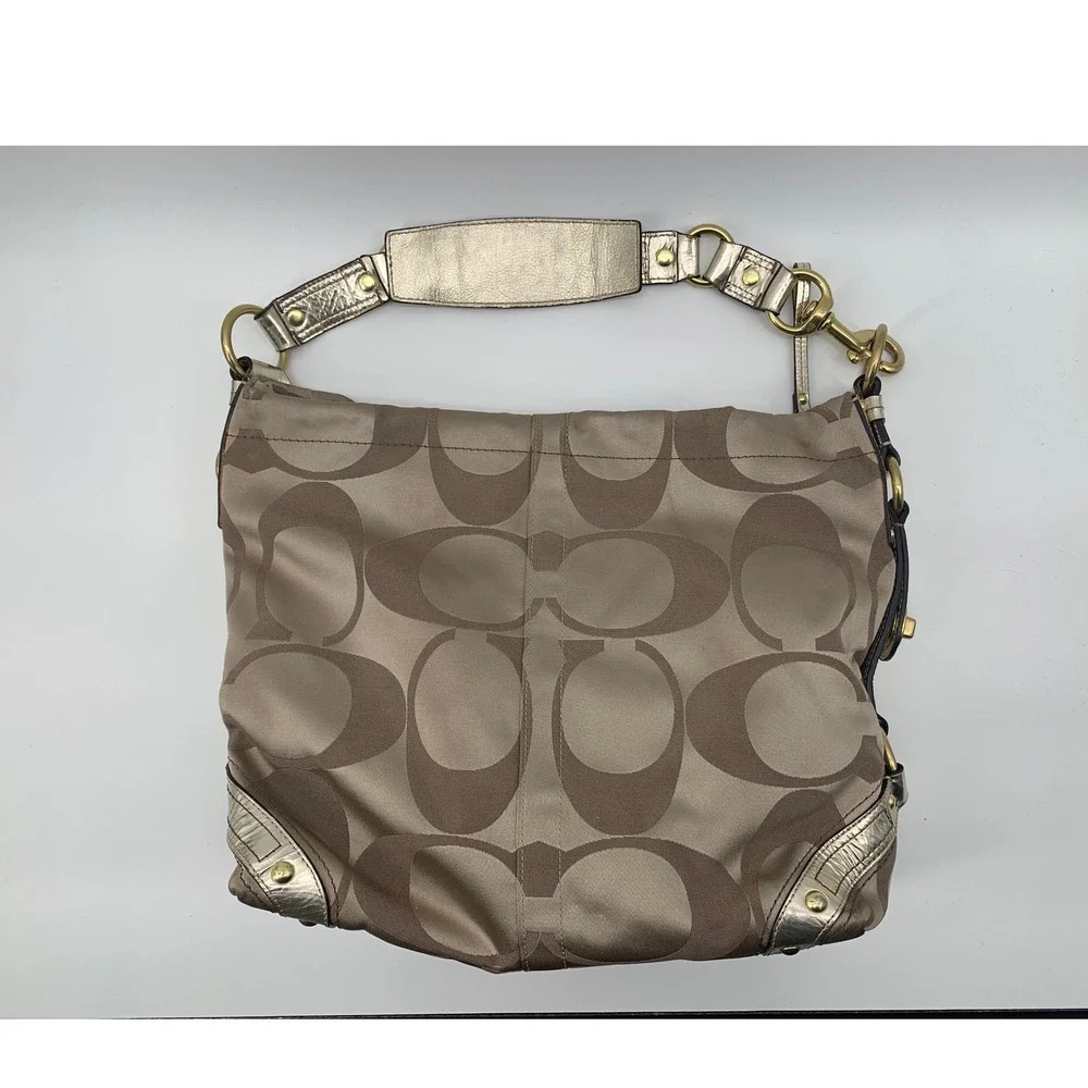 Y2K Vintage Coach Signature Carly HOBO Metallic Gold/Light Brown Canvas 13014